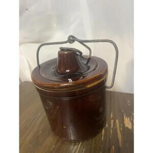 Vintage Stoneware ceramic storage butter jar with bail locking handle